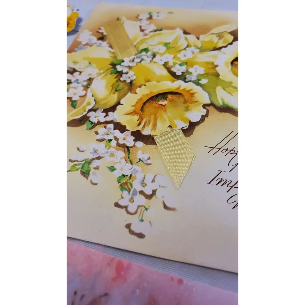 6 Old Vintage Used Get Well Greeting‎ Card Fronts Crafts Flowers Clock Bluebird